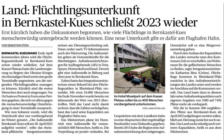Stadt Bernkastel Kues Fl chtlingsaufnahme